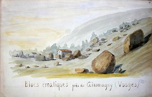 Erratic blokkok Giromagny közelében, a Vogézek régióban (akvarell papíron) alkotó: French School