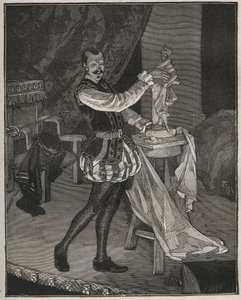 Etienne Marin Melingue (1808-1875), francia színész, aki Benvenuto Cellini szobrászt alakítja Alexandre Dumas pere „Ascanio” című művében, amelyet Paul Meurice színpadra adaptált. Metszet 1880-ból Adolphe BITARD „Les arts et professions illustrés” című kön alkotó: French School
