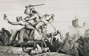 Eudes (860-98) a normannok elleni csatában, Colart "Histoire de France" című művéből, 1840 körül. alkotó: French School