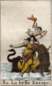 Az Európát Zeusz elrabolta egy bika alakjában Pierre Blanchard 1803-as „Mythologie de la jeunesse” című művéből. alkotó: French School