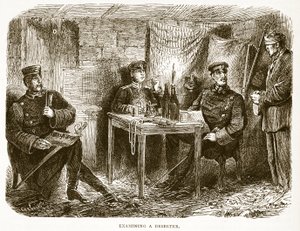 Egy dezertőr vizsgálata, illusztráció Cassells: A Franciaország és Németország közötti háború története, 1870-1871 alkotó: French School