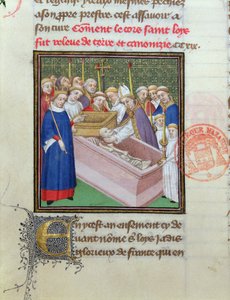 St. Louis (1215-70) exhumálása és szentté avatása 1297-ben a Les Grandes Chroniques de France-ból alkotó: French School
