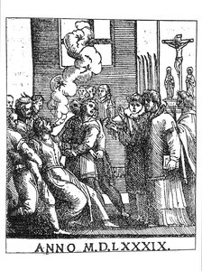 Ördögűző jelenet 1589-ben alkotó: French School