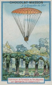 Andre-Jacques Garnerin ejtőernyős kísérletezése a Parc Monceau-ban (1797. október 22.) alkotó: French School