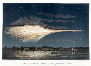 A Quenngouck-bolid (meteorit) felrobbanása 1857. december 27-én - Amédée Guillemin, Párizs "" Le Ciel" című művében alkotó: French School