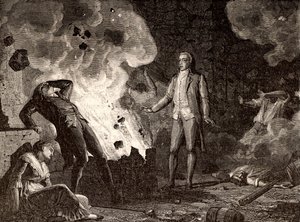 Felrobbanás a franciaországi Essonne-i robbanóanyag-gyárban, kb. 1788 (metszet) alkotó: French School