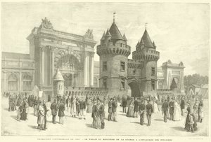 1889. évi egyetemes kiállítás, a Hadügyminisztérium Palotája az Esplanade des Invalides-nál (metszet) alkotó: French School