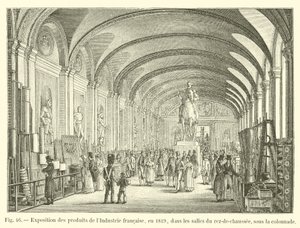 A francia ipar termékeinek kiállítása 1819-ben, a földszinti szobákban, az oszlopcsarnok alatt alkotó: French School