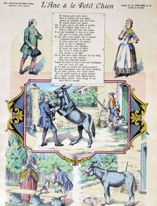 Fable de La Fontaine „A szamár és a kis kutya”. Kép: Epinal-Pellerin alkotó: French School