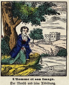Fables de La Fontaine: az ember és képe. Epinal képe, 19. század első fele. alkotó: French School