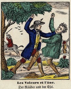 Fables de La Fontaine: a tolvajok és a szamár. Epinal képe, 19. század első fele. alkotó: French School