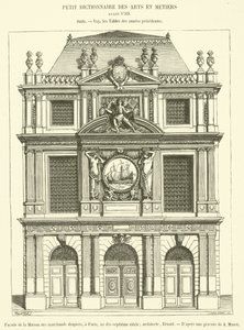A párizsi Maison des Marchands Clothiers homlokzata, a XVII. században (metszet) alkotó: French School