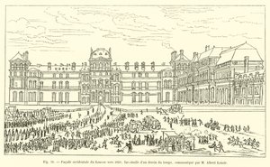 A Louvre nyugati homlokzata 1660 körül, egy korabeli rajz fakszimile, M Albert Lenoir közölte alkotó: French School