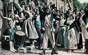 Búcsúdal (részlet egy némafilmből), képeslap az 1920-as évek elejéről (színes litográfia) alkotó: French School