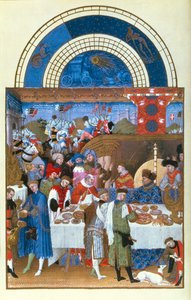 Januári fakszimile: a Limbourg fivérek lakomajelenete a Tres Riches Heures du Duc de Berry-ből (az eredetit lásd: 8433) alkotó: French School