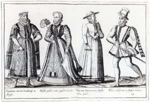 Divat a Tudor-korszakban (metszet) alkotó: French School