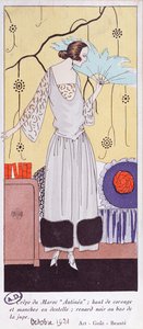 Divattányér tollból készült legyezőt ábrázolva, Art, Gout, Beaute, 1921, (pochoir print) alkotó: French School