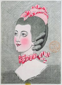 A LArt de la Coiffure de Dames divattányérja, Sieur Legros, 1767-ben Párizsban adták ki alkotó: French School