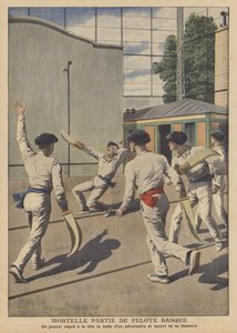 Halálos baleset a baszk pelota (színes litho) játék során alkotó: French School
