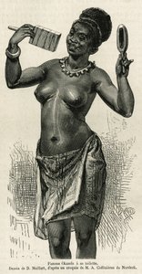 Femme Okanda WC-je D.Maillard rajzával illusztrálja Alfred Marche 1875-1877-es gaboni és az Ogoue-folyói utazásának történetét. Gravírozás a Le tour du monde-ban alkotó: French School