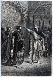 Feodális rezsim: „Ki tett téged királlyá? "" : Audebert (Adalbert), Perigord grófja (968-995) gátlástalanul válaszol Hugues Capet királynak (938-996), aki megkérdezte tőle, hogy kitől számított - Guizot "Histoire de France"-jának abroncsa gravírozása alkotó: French School