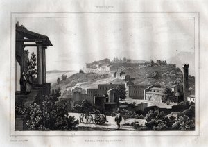 Fiesole - Toszkána - Metszet a „festői Olaszországból”, M. de Norvins, Ch. Nodier 1834-1836. alkotó: French School