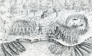 Huronok harca, a Voyage de Champlain 1624-ben, Samuel de Champlain, 1567-1635 alkotó: French School