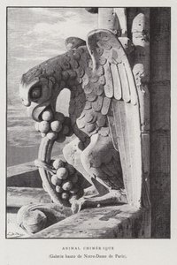Kiméra állat figurája, a Notre Dame de Paris felső galériájáról (litho) alkotó: French School