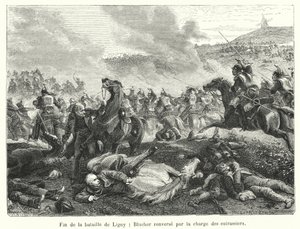 A ligny-i csata vége, Bluchert megbuktatta a cuirassiers vádja (metszet) alkotó: French School