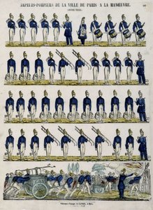 Párizs város tűzoltósága manőverben – Epinal képe, 1852 körül alkotó: French School