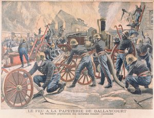Tűzoltók egy papírgyárban Ballancourtban, a Le Petit Journalból, 1905 alkotó: French School