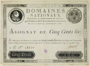 Ötszáz livres bankjegy, 1791. június 19 alkotó: French School