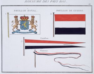 Zászlók a Holland Királyságból, egy francia zászlóskönyvből, 1819 körül alkotó: French School