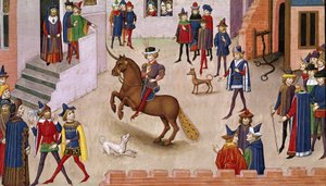 Fol.17v Hogyan lovagolta meg Nagy Sándor (Kr. e. 356-323) a Bucephalust, a Histoire du Grand Alexandre 1460-ból alkotó: French School