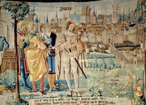 Fondation de la ville de Paris. I. Ferenc király (1494-1547) 1527-ben a fogságból hazatérve döntött úgy, hogy állandó fővárosát Párizsban hozza létre. „A gallok mesés történelme” című kárpit az arras-i műhelyben. 1530 Beauvais, departm alkotó: French School