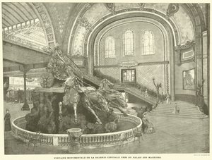 A Központi Képtár monumentális szökőkútja, a Gépek Palotája közelében (metszet) alkotó: French School