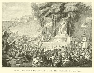 A megújulás szökőkútja, a Bastille törmelékére állítottak, 1792. augusztus 10. alkotó: French School