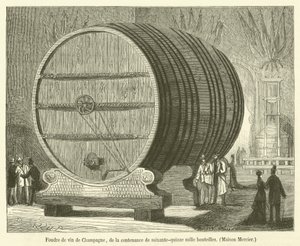 Foudre of Champagne bor, hetvenötezer palack űrtartalommal, Maison Mercier (metszet) alkotó: French School