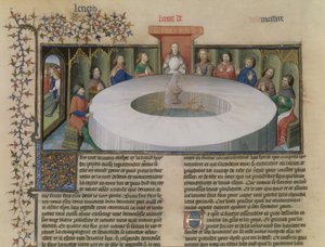 Fr.120 f.524v A kerekasztal lovagjai a Lancelot történetéből, a La Quite de Saint Graalból alkotó: French School