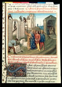 Fr 6465 f.96 Az Aix La Chapelle-i templom építése, Charlemagne (742-814) alkotó: French School