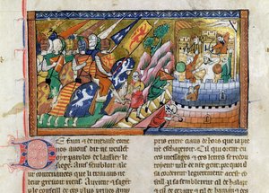 Fr 9084 f.53 Egy várat támadó angol hadsereg, a "Chronique de Guillaume de Tyr"-ből (pergamen) alkotó: French School