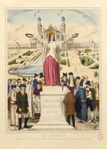 Franciaország babérkoszorúkkal koronázza meg a művészetet és az ipart az 1878-as párizsi Universelle kiállításon alkotó: French School