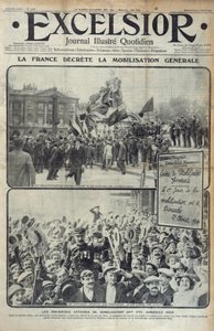 Franciaország 1914. augusztus 2-án általános mozgósítást hirdetett, az Excelsior borítójának illusztrációja 1914. augusztus 2-án, vasárnap alkotó: French School