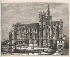 Franciaország, Lorraine, Moselle (57), Metz: Saint Etienne de Metz székesegyház - metszet a „La France illustrée: földrajz, történelem, statisztikai igazgatás” c. művében, V.-A. Malátabarna. 1884 alkotó: French School