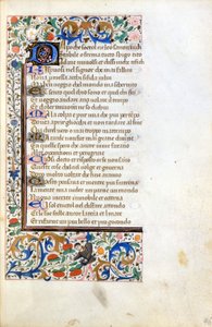 Francesco Petrarca (Petrarca): incipitum a 14. századi francia iskola illuminált kéziratából. Városi Bibl. Riminiből. alkotó: French School