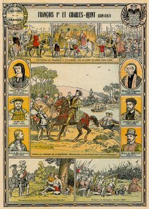 I. Ferenc francia és V. Károly, római római császár, illusztráció a "Histoire de France"-ból alkotó: French School