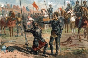 Francia I. Ferenc azt kéri, hogy Bayard Chevalier lovaggá ütötte az olaszországi marignánói csatában aratott győzelem után alkotó: French School