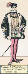Francois 2, Franciaország 60. királya, 1559-ben lépett trónra, 1560-ban halt meg (színes metszet) alkotó: French School