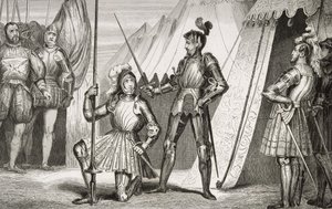 I. Francois (1494-1547) Bayard kapitány által a marignánói csata után lovaggá ütötte Colart „Histoire de France” című művéből, 1840 körül. alkotó: French School