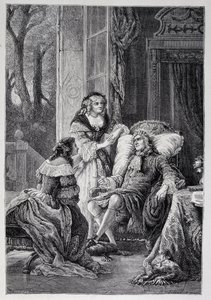 Francois de la Rochefoucauld (1613-1680) Mademoiselle de Sevigne-nel (Marie de Rabutin-Chantal), Marquise de Sevigne dit Madame de Sevigne-nel (1626-1696) és Marie-Madeleine-nel (Marie Madeleine) Pioche de La Vergne-i grófnőkkel beszélget (Madame of the F alkotó: French School